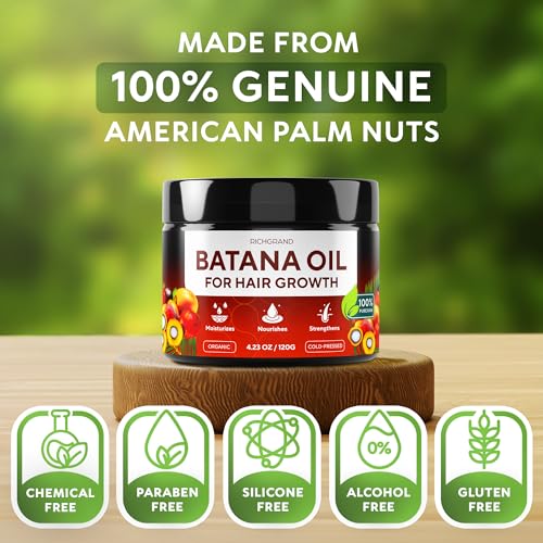 Batana Oil for Hair Growth - 100% Raw & Organic Dr Sebi Batana Oil - Cold-Pressed & Pure Unrefined Batana Hair Mask for Women & Men - Enhances Hair Thickness, Prevents Loss, Repairs Split Ends