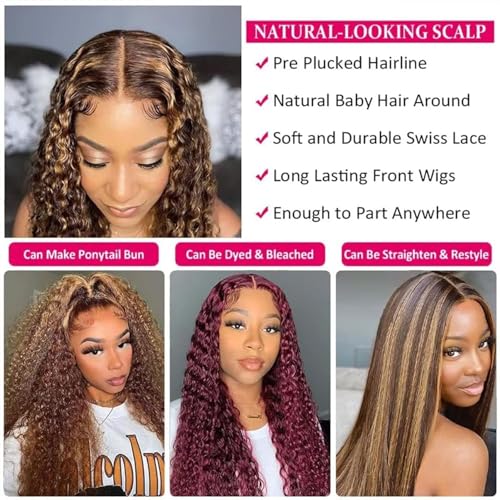 30 Inch 13X1 Lace Frontal Wig Highlight P4/30 Jerry Curly Lace Front Wigs Human Hair 200% Density 200% Density T Lace Frontal Wig 13X6 Lace Front Wigs Human Hair Pre Plucked For Black Women