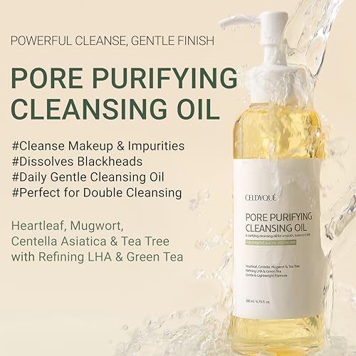 Pore Purifying Cleansing Oil ? Korean Face Wash with Centella, Tea Tree, Green Tea & LHA ? Gentle Makeup Remover for Sensitive, Acne-Prone Skin, Deep Pore Cleanser, 6.76 fl oz