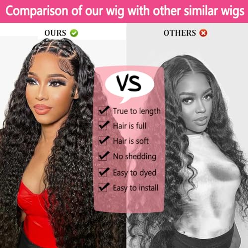 32 inch Deep Wave Lace Front Wigs Human Hair 13x6 HD Lace Front Wig 200% Density Deep Curly Wigs Human Hair Pre Plucked with Baby Hair Natural Color