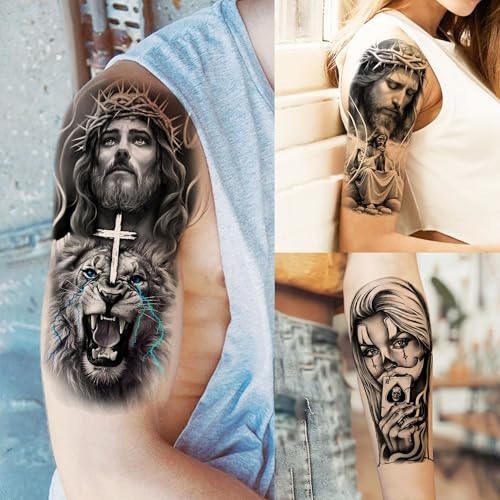 73 Sheets Halloween Chicano Temporary Tattoos For Women Men Adults Cholo Chola, Our Lady of Guadalupe Tattoo Stickers Religion, Chicana Gangster Prisoner Mexico Culture Joker Fake Tattoo Jesus Christ