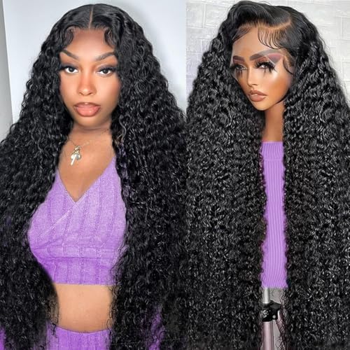 32 Inch Deep Wave Lace Front Wig Human Hair Pre Plucked 200% Density 13x6 HD Lace Frontal Wigs For Women Human Hair Deep Wave Curly Wigs Human Hair Natural Black