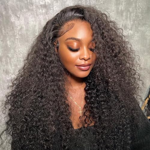 Kinky Curly Half Wig Human Hair 200% Density Curly 3 In 1 Half Wig Seamless Drawstring Wear Go Glueless Wigs Human Hair for Women Headband Wig Beginner Friendly
