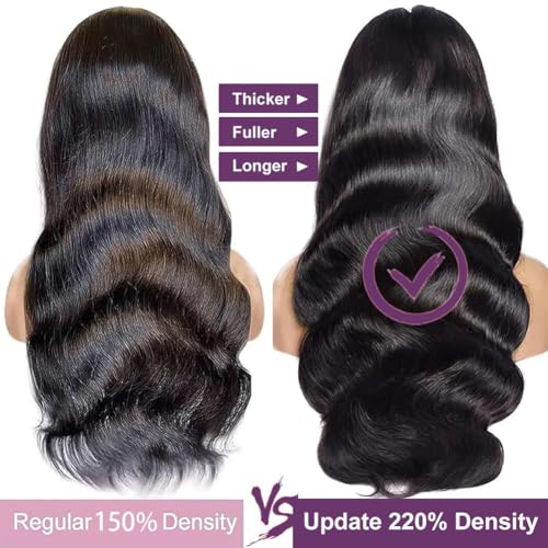 13x6 Lace Front Wigs Human Hair Pre Plucked 220% Density Body Wave HD Lace Front Wigs Human Hair Natural Black Glueless Frontal Wig for Women (26 Inch)