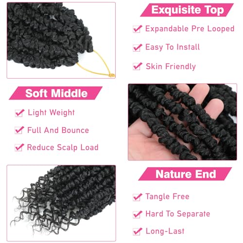9 Packs Passion Twist Crochet Hair 14 Inch Pre Looped Crochet Passion Twist Hair Pre-twisted Passion Twist Hair Bohemian Short Passion Twist Crochet Braids Hair for Women Girls and Kids (14Inch,1B)