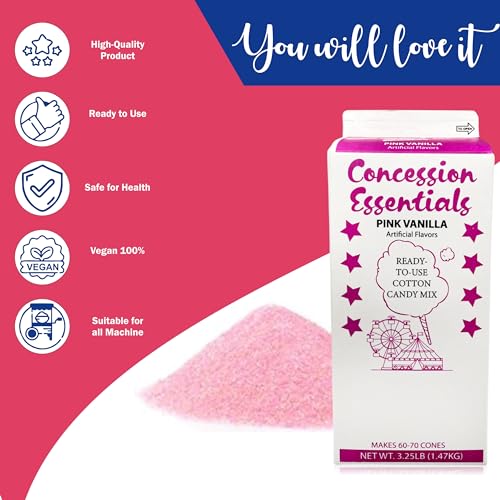 Cotton Candy Floss Sugar Concession Essentials. Blue Raspberry, Cherry,Pink Vanilla,- 3.25 lbs Per Carton. Total 9.75lbs