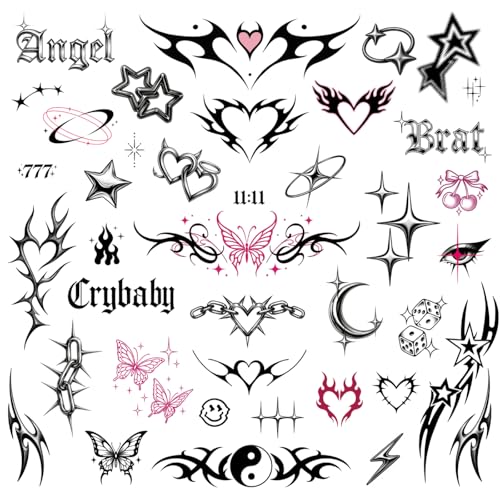 Cute Y2K Temporary Tattoos | Realistic Waterproof Fake Tats | Festival, Bachelorette, Halloween, Birthday Favors, Accessories