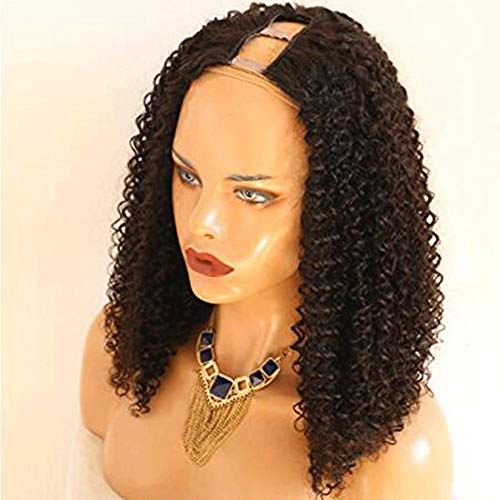 1X4 U Part Human Hair Wigs with Baby Hair 9A Virgin Brazilian Human Hair Wig Deep Curly Middle Opening Glueless 1X4 U Part Wig for Black Women Wavy Wig 150% Density Natural Color 16 Inch