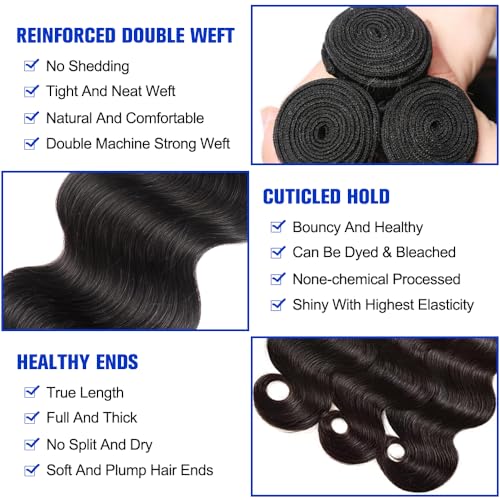Human Hair Bundles Body Wave 24 26 28 Inch Body Wave 3 Bundles 100% Unprocessed Brazilian Virgin Hair Quick Weave Hair Extensions For Women Natural Color