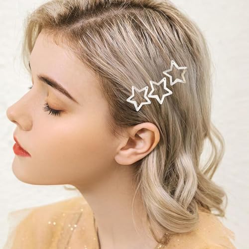 20 PCS 1.22 inches Star Hair Clips Snap Star Hair Barrettes Cute Lovely Accessories, Non Slip Clips for Girls Women 2000s Y2K Silver Metal Hair Clips