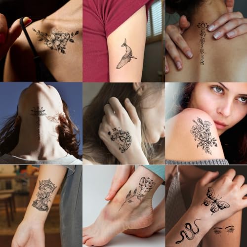 Flowers Temporary Tattoos for Women, 49 Sheets Fake Tattoos Roses Floral Tattoos Temporary Realistic,Waterproof, Long-Lasting