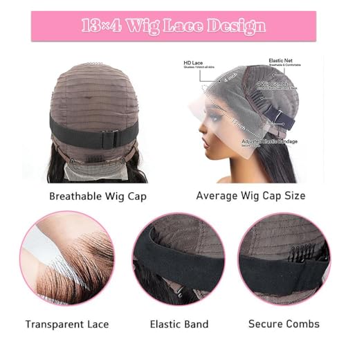 Straight Lace Front Wigs Human Hair Pre Plucked 200 Density 13x4 HD Transpatent Human Hair Wigs for Black Women Straight Lace Frontal Wigs Natural Color (32inch)