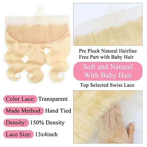 613 Frontal 13x4 Transparent HD Lace Frontal Closure Ear To Ear Body Wave Blonde 12A 100% Russian Platinum Blonde Virgin Remy Human Hair for Women #613 16 Inch