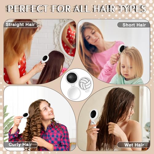 12 Pcs Volleyball Mini Detangler Brush, Folding Mirror Hair Brushes, Mini Travel Hair Brush, No Tangle Soft Flexible Bristles for Straight, Curly, Thick Hair for Volleyball Team Gift Sport Party