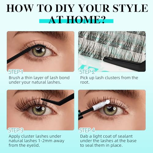 Lash Clusters Wispy 144PCS Eyelash Extension Cluster Lashes Individual Lashes DIY Lash Extension Natural Look Cluster Eyelash Extensions False Eyelashes at Home for Beginners(Daybreak,D-Mix8-16mm)