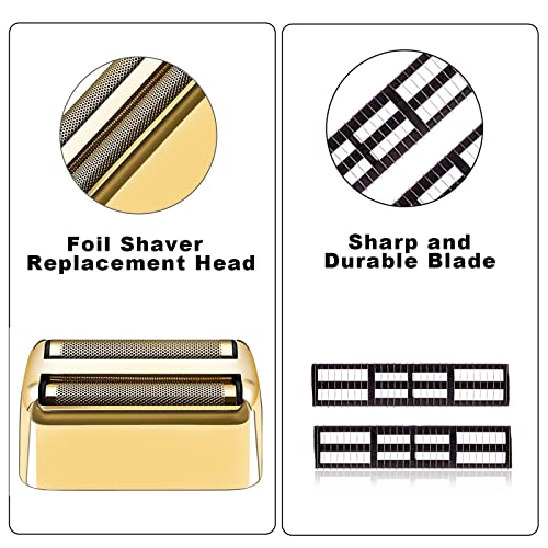 Replacement Foil and Cutter Head Compatible with Babyliss Foil Shaver, Double Foil Shaver Replacement Head, Replacement Head Compatible with BaBylissPRO Barberology FXFS2 Electric Razors(Gold)