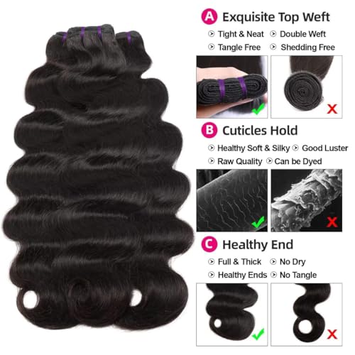 16A Raw Body Wave Human Hair Bundles 20 22 24 Inch Brazilian Virgin 100% Unprocessed 3 Bundles Human Hair Hight Quality Hair for Black Women Natural Color