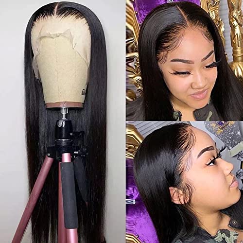 13x6 Lace Front Wigs Human Hair Pre Plucked HD Transparent Straight Lace Front Wig Human Hair Bleached Knots 180% Density for Black Women 28inch