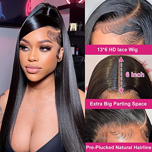 13x6 Lace Front Wigs Human Hair 180% Density HD Transparent Straight Lace Front Wigs Human Hair Wigs Pre Plucked Brazilian Virgin Lace Frontal Wigs for Women (28 Inch)