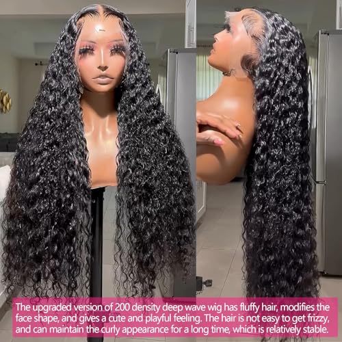Lemoda Deep Wave 13x6 Full Lace Frontal Wigs Human Hair 200% Density HD Lace Pre Plucked Deep Wave Frontal Wig Human Hair Curly Wig for Black Women Wet and Wavy Wig 22Inch Natural Color