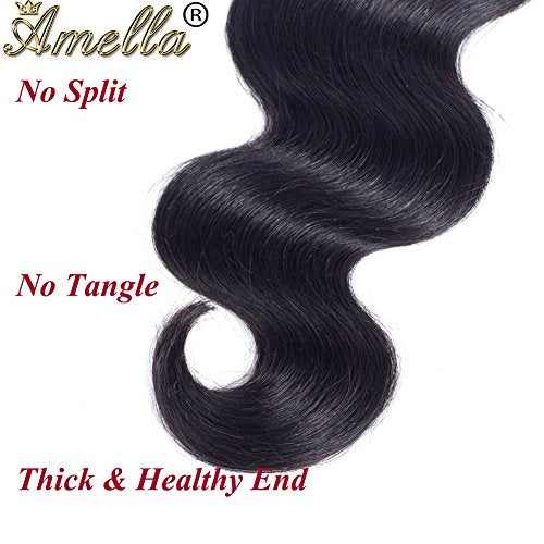 Amella Hair Brazilian Body Wave One Bundle 24 inch Brazilian Virgin Human Hair 100% Unprocessed Brazilian Body Wave Weave Human Hair Bundles Natural Black Color
