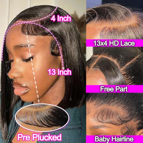 Lace Front Bob Wig Human Hair Short Bob Wigs for Black Women 13x4 Lace Wigs Human Hair Pre Plucked Straight Natural Color 180 Density 14 Inch