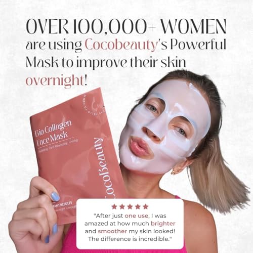 Bio Collagen Face Mask ? Hydrating & Anti-Aging Korean Collagen Sheet Masks, Deep Hydration, Smooths Fine Lines, Overnight Face Mask for Radiant Skin (16 pcs)