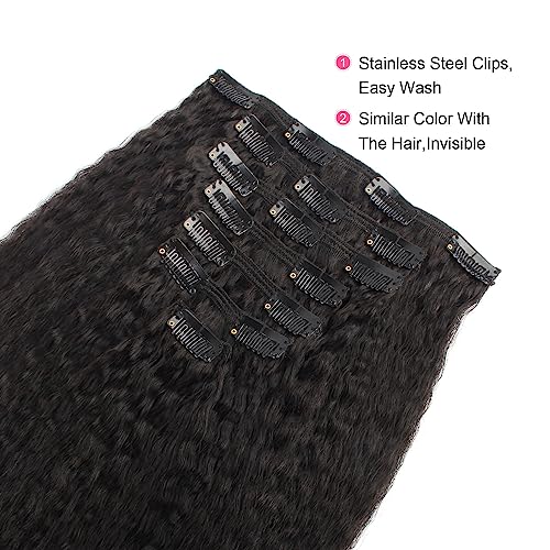 AmazingBeauty Blow Out Clip in Extensions Kinky Straight 8A Grade Thick 100% Remy Hair Natural Black 7 Pieces with 17 Clips 120g/4.2oz per Set Fit For Full Head 22 Inch