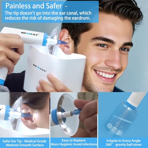 BOCOOLIFE Electric Ear Wax Removal Kit ? Water Flushing Irrigation System Ears Flush Cleaner Powered Cleaning 4 Pressure Settings, Safe & Effective Ear Cleaning for Adults, Includes 5 Tips