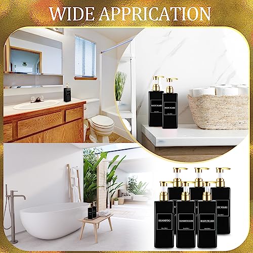 Gejoy 12 Pack Shampoo and Conditioner Dispenser Bottles, 17 Oz/ 500ml Refillable Empty Pump Bottles with Labels and Marker Pen, Plastic Pump Dispenser Bottle for Bathroom Kitchen Soap Lotion(Black)