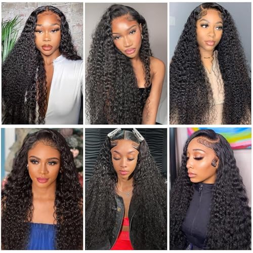 13x6 Deep Wave Wigs Human Hair Deep Wave Lace Front Wigs Human Hair 200% Density HD Lace Frontal Wigs for Balck Women Pre Plucked Glueless Deep Curly Wig Natural Black (26 Inch)