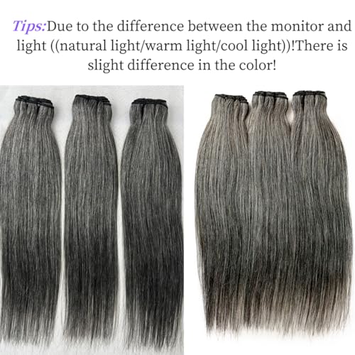 Salt and Pepper Bundles Human Hair 16 18 20 Inch Natural Grey Straight Bundles Human Hair 100% Unprocessed 12A Grade Brazilian Virgin Hair for Black Women