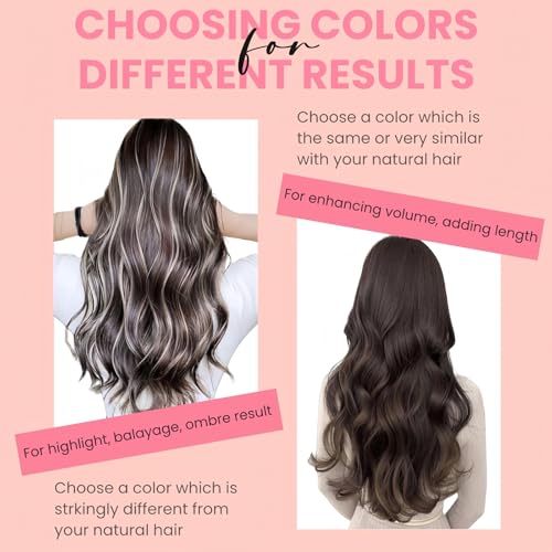 Clip in Extensions Real Human Hair 7pcs, Natural and Seamless 90g (Dark Brown to Black, 14 inch)