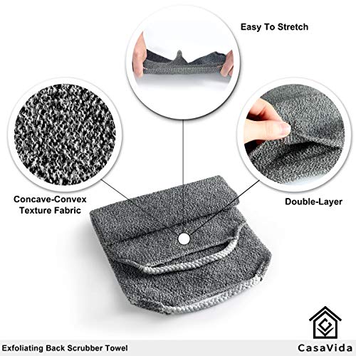 CASAVIDA Back Scrubber for Shower Nylon Bath Towel Washer Exfoliating Washcloth Rear Japanese Stretchable Strap Wash Cloth Body Exfoliation 2 Pack (Rose Pink + Lake Blue)