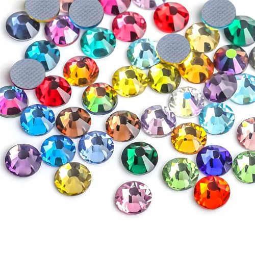 Hotfix Rhinestones Flatback Glass Rhinestone 288PCS SS30 5.8-6.2MM Round Gems for Nails Art Glitter Crystals Stone DIY Bags Clothes Shoes (Mixed Colors)