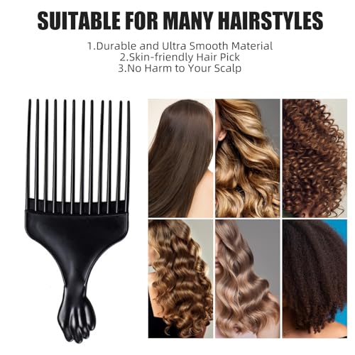 Soft 'N Style Plastic Hair Pick Combs for Women and Men - 3 Pack Black Detangling Combs for Afro, Curly Hair Braiding and Styling