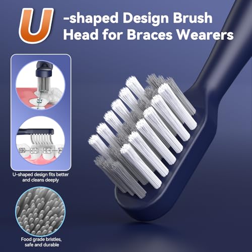 JTF Orthodontic Electric Toothbrush for Braces: 6 U-Shaped Soft Brush Heads, 5 Brushing Mode, 2Min Timer, IPX7 Waterproof, Deep Oral Clean, Rechargeable Sonic Toothbrushes for Tooth with Dental Device