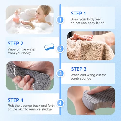 Magic Exfoliating Bath Sponge, Magic Exfoliating Body Scrubber Skin Friendly & Reusable for Adults Women and Men (Blue+Pink)