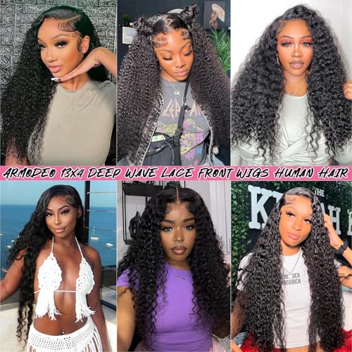 250 Density 30 Inch Deep Wave Lace Front Wigs Human Hair Hd Lace Front Wigs Curly Wig Wet And Wavy Pre Plucked 100% Real Human Hair No Synthetic Blend No Tangle No Shedding Triple Lifespan 3X