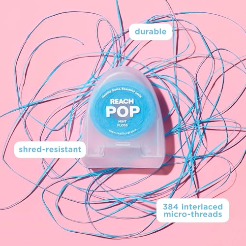 REACH POP Dental Floss, Mint, Plaque Remover for Teeth, Shred Resistant, Vegan Wax, Cruelty Free, Eco Friendly Packaging, Oral Care, PFAS Free, for Adults & Kids, 1 Pack, 54.6 yd
