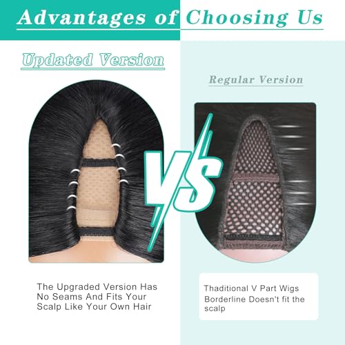V Part Wig Human Hair Body Wave Glueless No Leave Out Upgrade 26 Inch U Part Wigs Human Hair Clip In Half Wigs 100% Real Human Hair Elastic Drawstring For Women 180% Density #1B/30