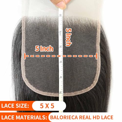 5x5 Skinlike Real HD Lace Closure 100% Raw Cambodian Pre-plucked Straight Human Hair 0.10mm Ultra-thin Melted Invisible Swiss Lace Small Single Knot Hand-Tied & No Shedding 20 Inches