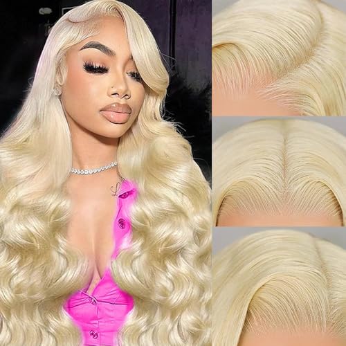 Lace Front Wigs Human Hair 13x6 Body Wave Brazilian Human Hair 200 Density Blonde Wigs Pre Plucked (613 Blonde, 30inch)