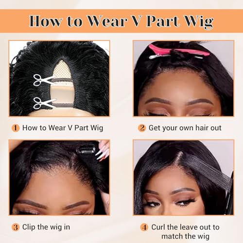 V Part Wigs Human Hair Body Wave Upgrade Glueless Human Hair 20 Inch V-Part Clip in Wigs No Leave Out, No Glue, No Sew-in, Beginner Friendly