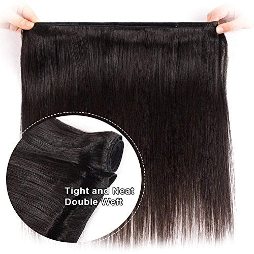 Straight Human Hair Bundles 14 16 18 Inches Brazilian 100% Unprocessed Virgin Hair Weave Bundles Human Hair Straight Weft Natural Black Color Hair Extensions for Women