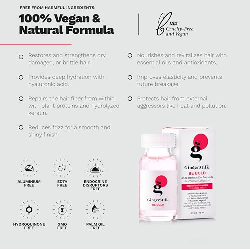 Ginger Milk Hair Repair Ampoule with Hyaluronic Acid for Damaged Hair Treatment (Pack 6 x 0.5 fl oz)