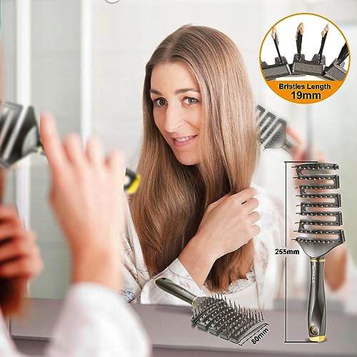 Curved Detangling Brush for Curly Hair, Professional Vented Anti-Tangle Brush for Wet & Dry, Ideal for Textured 2A to 4C Hair and Thick Blow Drying