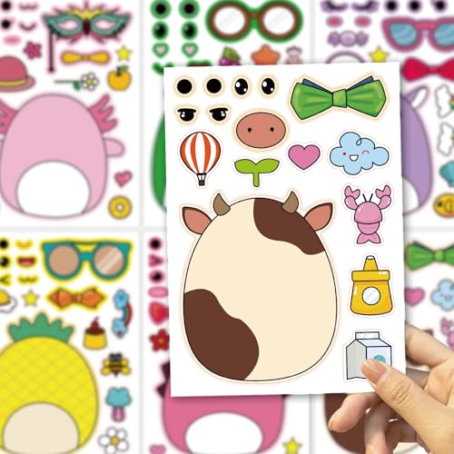 18Pcs Cartoon Make a Face Stickers,Mixed and Matched with 6 Designs Characters Stickers for Birthday Party Decoration,Party Favors.
