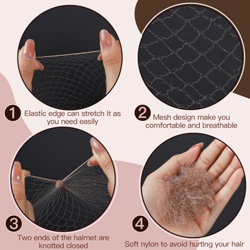 Fandamei Hair Accessories Set: 20PCS Mesh Hair Nets Invisible and 40PCS U Shaped Hair Pins for Women, Girls, Ballet Bun Maker & Dance (Hair Nets- 20 inch(50cm), Hair Pins- 2.4 inch(6cm)),Tan Brown