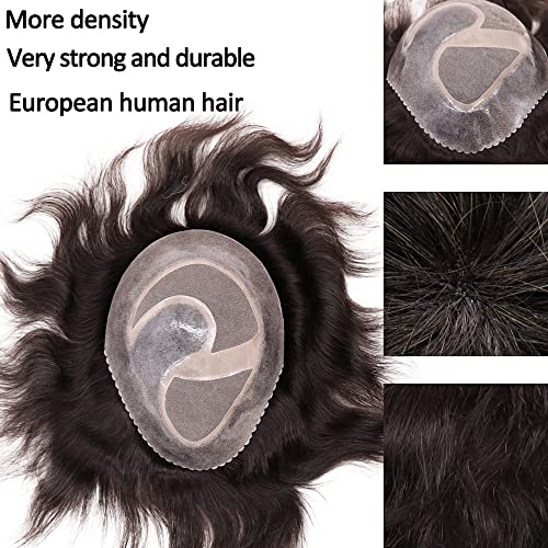 Men toupee Mono Lace with PU Toupee for Men 100£¥ European Human Hair Replacement System Mens Toupee Men's Hairpiece Wigs for men (#18 Dark Blonde Brown Color)
